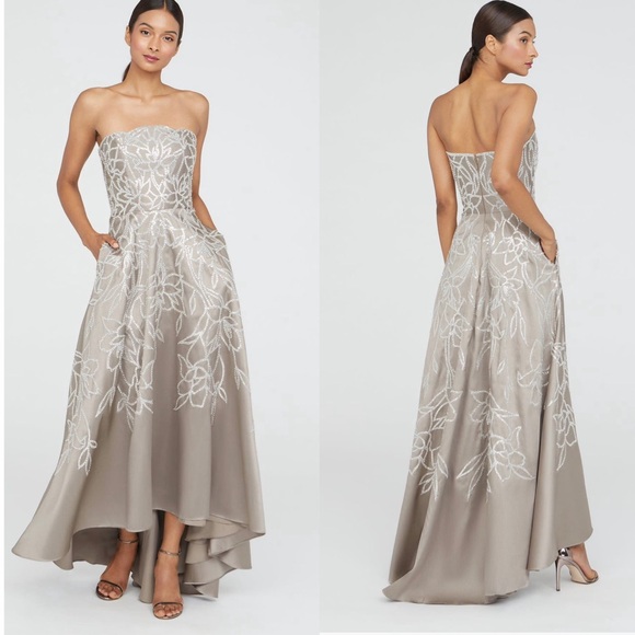 Theia Women's Pamela Embellished Mikado Strapless High Low Evening Gown Size 4 - Picture 3 of 15